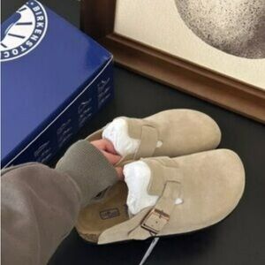 New Birkenstock Sandals Boston taupe suede mule clogs womens Slipper